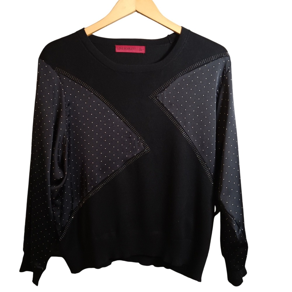 Love Scarlett Black Polka Dot Embellished Knit Sweater‎ Top XL NWT